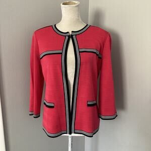 Ming Wang Knit cardigan Jacket Pink Black preppy career 3/4 sleeves Women's L